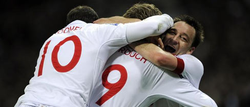 England celebrate the first goal of the night at Wembley